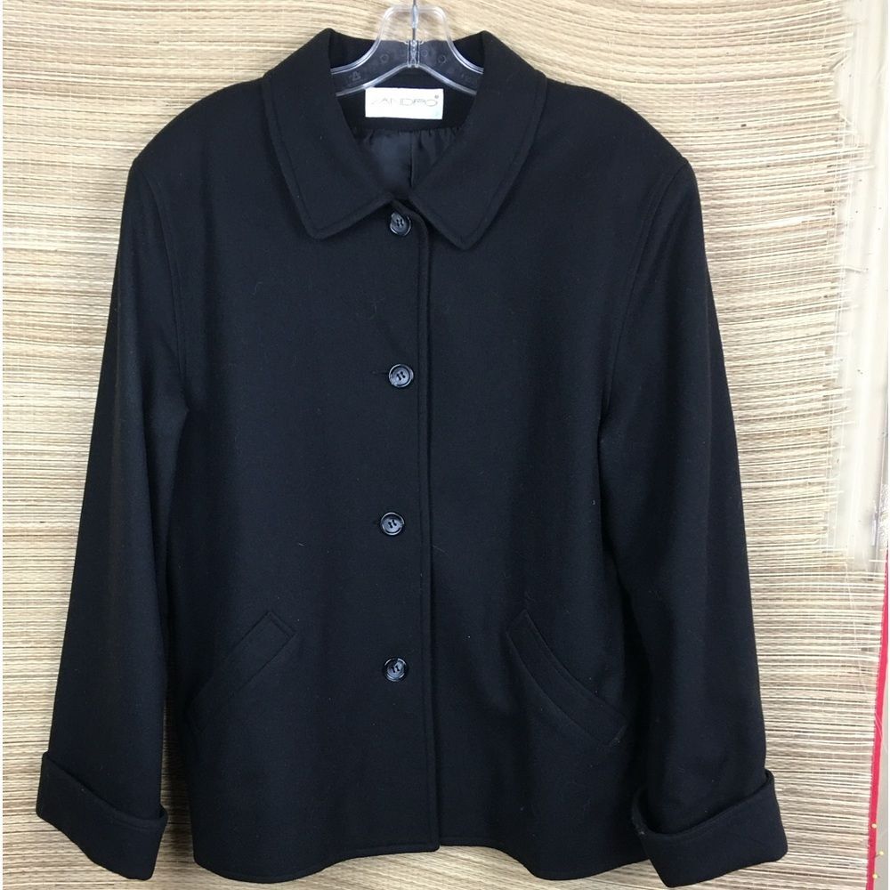 SANDRO Paris 100% Wool Classic Lightweight Shirt-collar Coat In Deep Black Sz 12 - Picture 5 of 14